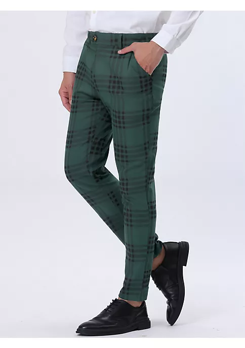 Best Sale 💯 Lars Amadeus Men's 👗 Dress Plaid Pants Slim Fit Flat Front Business Pencil Trousers with Pockets 🥰 2 Best Sale 💯 Lars Amadeus Men's 👗 Dress Plaid Pants Slim Fit Flat Front Business Pencil Trousers with Pockets 🥰 - Image 2