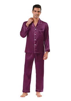 Budget ⌛ Lars Amadeus Men's Satin Pajama Sets Long Sleeve Loungewear Sleepwear V Neck Solid Sleepwear Set ⭐
