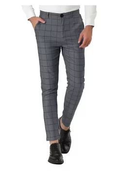 Budget 🔥 Lars Amadeus Men's 👗 Dress Plaid Slim Fit Flat Front Business Pants 🔔 -Cheap Lars Amadeus Shop Belk 1158