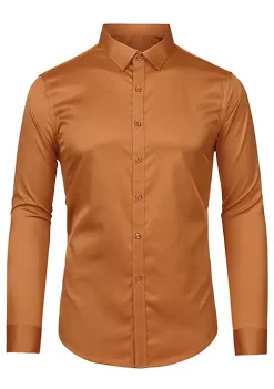 Outlet 😉 Lars Amadeus Men's 👗 Dress Regular Fit Point Collar Long Sleeve Button Down Solid 👚 Shirts 😍