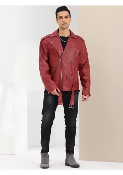 Budget ✔️ Lars Amadeus Men's PU Faux Leather Jacket Belt Punk Motorcycle Zip Slim Fit Biker Jackets 🔔 -Cheap Lars Amadeus Shop Belk 117