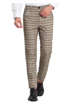Best Sale 😍 Lars Amadeus Men's 👗 Dress Pants Slim Fit Checked Flat Front Business Plaid Formal Pants ✔️