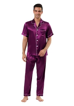 Cheapest 🎉 Lars Amadeus Men's Satin Pajama Sets Sleepwear Short Sleeves Button Down Night Wear Set 😀 -Cheap Lars Amadeus Shop Belk 1252