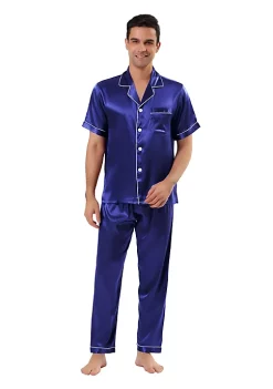 Cheapest 🎉 Lars Amadeus Men's Satin Pajama Sets Sleepwear Short Sleeves Button Down Night Wear Set 😀 -Cheap Lars Amadeus Shop Belk 1254