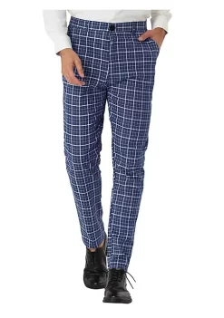 Best Pirce ๐ Lars Amadeus Men's Business Pants Checked Printed Slim Fit Flat Front Plaid ๐ Dress Trousers ๐งจ