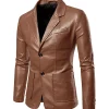 Hot Sale 👍 Lars Amadeus Men's Faux Leather Blazer Slim Fit Notched Lapel Formal Sports 🧥 Coat Jacket 💯