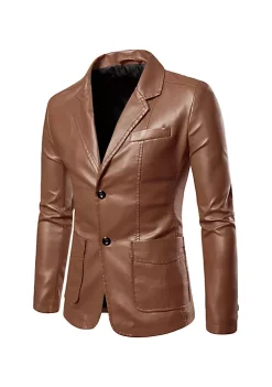 Hot Sale 👍 Lars Amadeus Men's Faux Leather Blazer Slim Fit Notched Lapel Formal Sports 🧥 Coat Jacket 💯