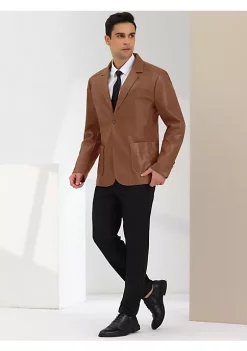 Hot Sale 👍 Lars Amadeus Men's Faux Leather Blazer Slim Fit Notched Lapel Formal Sports 🧥 Coat Jacket 💯 -Cheap Lars Amadeus Shop Belk 1294