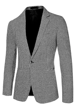 Promo ⌛ Lars Amadeus Men's Casual Plaid Sports 🧥 Coat Notched Lapel One Button Houndstooth Blazer 🤩 -Cheap Lars Amadeus Shop Belk 1305