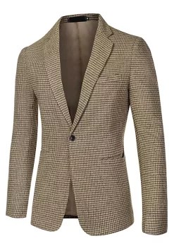 Promo ⌛ Lars Amadeus Men's Casual Plaid Sports 🧥 Coat Notched Lapel One Button Houndstooth Blazer 🤩 -Cheap Lars Amadeus Shop Belk 1306