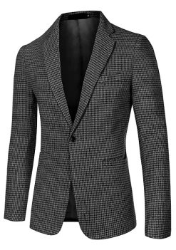Promo ⌛ Lars Amadeus Men's Casual Plaid Sports 🧥 Coat Notched Lapel One Button Houndstooth Blazer 🤩 -Cheap Lars Amadeus Shop Belk 1307