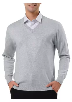 Wholesale 🤩 Lars Amadeus Men's Sweater Classic Solid Color V Neck Knitted Long Sleeves Pullover ✨