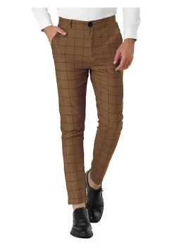 Hot Sale ⭐ Lars Amadeus Men's Plaid 👗 Dress Slim Fit Checked Business Pants with Pockets 😍