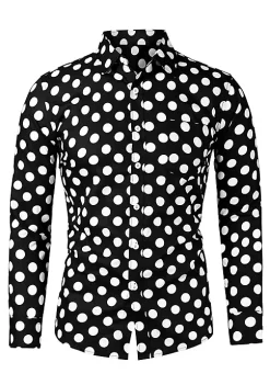 Buy ⭐ Lars Amadeus Men's 👚 Shirts Polka Dots Long Sleeve Slim Fit Printed 👗 Dress Button Down 👚 Shirt 💯 -Cheap Lars Amadeus Shop Belk 143