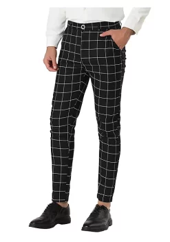 Hot Sale ⭐ Lars Amadeus Men's Plaid 👗 Dress Slim Fit Checked Business Pants with Pockets 😍 -Cheap Lars Amadeus Shop Belk 1433