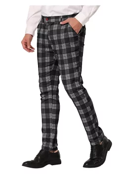 Hot Sale ✨ Lars Amadeus Men's Plaid 👗 Dress Pants Casual Slim Fit Flat Front Skinny Business Checked Plaid Pants 😀 -Cheap Lars Amadeus Shop Belk 1450
