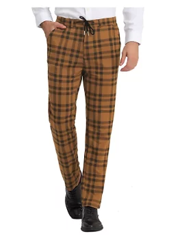 Hot Sale ✨ Lars Amadeus Men's Plaid 👗 Dress Pants Casual Slim Fit Flat Front Skinny Business Checked Plaid Pants 😀 -Cheap Lars Amadeus Shop Belk 1451