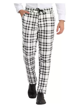 Hot Sale ✨ Lars Amadeus Men's Plaid 👗 Dress Pants Casual Slim Fit Flat Front Skinny Business Checked Plaid Pants 😀 -Cheap Lars Amadeus Shop Belk 1453