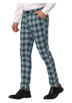 Hot Sale ✨ Lars Amadeus Men's Plaid 👗 Dress Pants Casual Slim Fit Flat Front Skinny Business Checked Plaid Pants 😀 -Cheap Lars Amadeus Shop Belk 1456