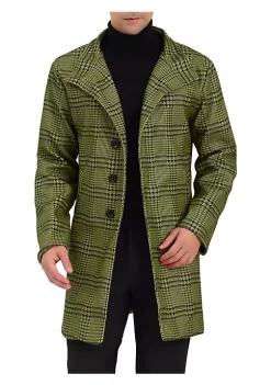 Cheap ❤️ Lars Amadeus Men's Houndstooth 🧥 Coats Single Breasted Long Plaid Overcoat 🧨
