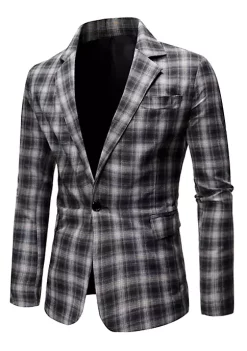 Coupon 🧨 Lars Amadeus Men's 👗 Dress Plaid Blazer Button Lightweight Slim Fit Checked Suit Sport 🧥 Coat Jacket 👏