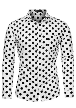 Buy ⭐ Lars Amadeus Men's 👚 Shirts Polka Dots Long Sleeve Slim Fit Printed 👗 Dress Button Down 👚 Shirt 💯 -Cheap Lars Amadeus Shop Belk 150