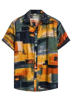 Wholesale 🥰 Lars Amadeus Men's Irregular Geometric Color Block Short Sleeve Button Down 👕 Shirts 🔥