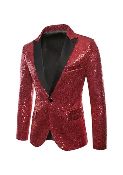 New 🤩 Lars Amadeus Men's Sequin Suit Jacket Peak Lapel Sparkly Party Show Glitter Sports 🧥 Coat 🌟