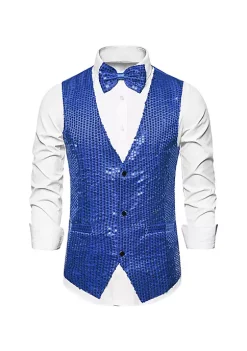 Brand new 😉 Lars Amadeus Men's Sequin Waistcoat Shiny Sleeveless Party Prom 👗 Dress Suit Vest with Bow Tie ❤️ -Cheap Lars Amadeus Shop Belk 1715