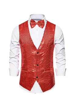 Brand new 😉 Lars Amadeus Men's Sequin Waistcoat Shiny Sleeveless Party Prom 👗 Dress Suit Vest with Bow Tie ❤️ -Cheap Lars Amadeus Shop Belk 1716