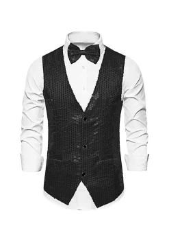 Brand new 😉 Lars Amadeus Men's Sequin Waistcoat Shiny Sleeveless Party Prom 👗 Dress Suit Vest with Bow Tie ❤️ -Cheap Lars Amadeus Shop Belk 1719