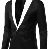 Best deal 🔔 Lars Amadeus Men's 👗 Dress Slim Fit Blazer Contrast Color Collar One Button Prom Suit Sports 🧥 Coat 😉
