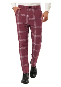 Outlet ⭐ Lars Amadeus Men's Plaid 👗 Dress Pants Casual Slim Fit Flat Front Checked Printed Business Trousers 🌟