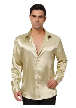 Top 10 🔥 Lars Amadeus Men's 👗 Dress Satin V Neck Long Sleeves Button Down Slim Fit Prom Party 👚 Shirts ❤️
