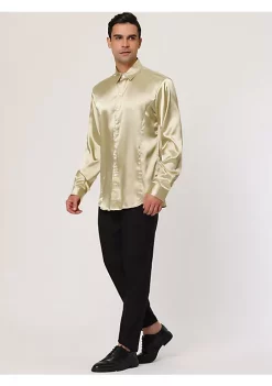 Top 10 🔥 Lars Amadeus Men's 👗 Dress Satin V Neck Long Sleeves Button Down Slim Fit Prom Party 👚 Shirts ❤️ -Cheap Lars Amadeus Shop Belk 1891