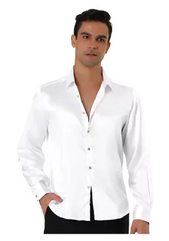 Top 10 🔥 Lars Amadeus Men's 👗 Dress Satin V Neck Long Sleeves Button Down Slim Fit Prom Party 👚 Shirts ❤️ -Cheap Lars Amadeus Shop Belk 1893