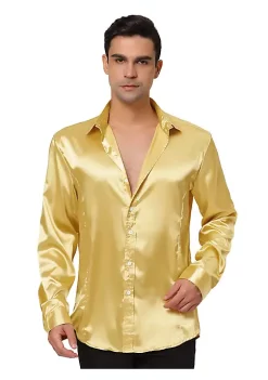 Top 10 🔥 Lars Amadeus Men's 👗 Dress Satin V Neck Long Sleeves Button Down Slim Fit Prom Party 👚 Shirts ❤️ -Cheap Lars Amadeus Shop Belk 1895