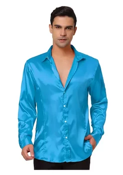 Top 10 🔥 Lars Amadeus Men's 👗 Dress Satin V Neck Long Sleeves Button Down Slim Fit Prom Party 👚 Shirts ❤️ -Cheap Lars Amadeus Shop Belk 1896