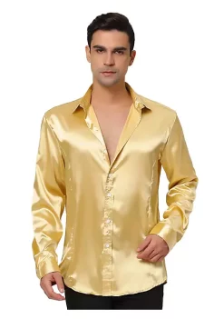 Top 10 🔥 Lars Amadeus Men's 👗 Dress Satin V Neck Long Sleeves Button Down Slim Fit Prom Party 👚 Shirts ❤️ -Cheap Lars Amadeus Shop Belk 1897