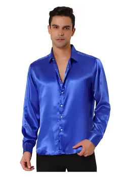 Top 10 🔥 Lars Amadeus Men's 👗 Dress Satin V Neck Long Sleeves Button Down Slim Fit Prom Party 👚 Shirts ❤️ -Cheap Lars Amadeus Shop Belk 1900
