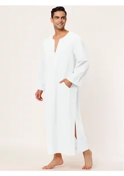 Outlet 👍 Lars Amadeus Men's Nightshirt Cotton Sleep 👚 Shirt V-Neck Side Split Long Gown with Pocket ✨ -Cheap Lars Amadeus Shop Belk 191