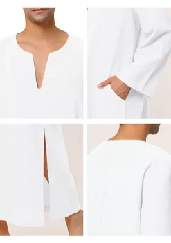 Outlet 👍 Lars Amadeus Men's Nightshirt Cotton Sleep 👚 Shirt V-Neck Side Split Long Gown with Pocket ✨ -Cheap Lars Amadeus Shop Belk 192