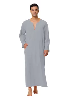 Outlet 👍 Lars Amadeus Men's Nightshirt Cotton Sleep 👚 Shirt V-Neck Side Split Long Gown with Pocket ✨ -Cheap Lars Amadeus Shop Belk 193