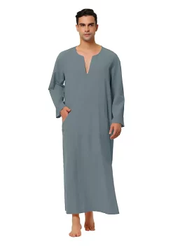 Outlet 👍 Lars Amadeus Men's Nightshirt Cotton Sleep 👚 Shirt V-Neck Side Split Long Gown with Pocket ✨ -Cheap Lars Amadeus Shop Belk 194