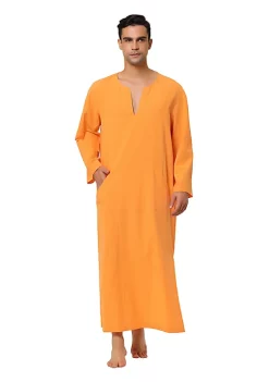 Outlet 👍 Lars Amadeus Men's Nightshirt Cotton Sleep 👚 Shirt V-Neck Side Split Long Gown with Pocket ✨ -Cheap Lars Amadeus Shop Belk 195