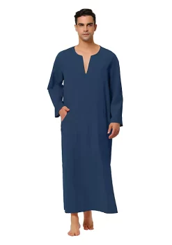 Outlet 👍 Lars Amadeus Men's Nightshirt Cotton Sleep 👚 Shirt V-Neck Side Split Long Gown with Pocket ✨ -Cheap Lars Amadeus Shop Belk 196