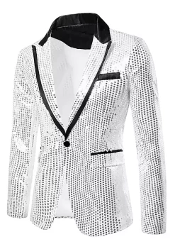 Coupon 🤩 Lars Amadeus Men's 🦇 Halloween Shiny Sequins Suit Jacket Wedding Party Prom Sparkly One Button Blazer 😀