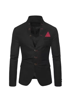 Coupon 🤩 Lars Amadeus Men's Stand Collar Blazer Slim Fit Single Breasted 3 Button Prom Suit Sports 🧥 Coat ⭐ -Cheap Lars Amadeus Shop Belk 2060