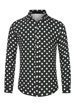 New ⌛ Lars Amadeus Men's Polka Dots Print 👗 Dress 👕 Shirt Button Down Long Sleeves Casual 👕 Shirts 😍 -Cheap Lars Amadeus Shop Belk 2191