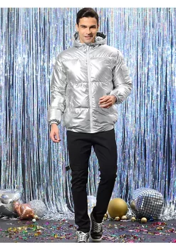 Cheap 💯 Lars Amadeus Men's Hoodie Metallic Puffer Jacket Full Zip Heavyweight Shiny Quilting Jacket 🔔 -Cheap Lars Amadeus Shop Belk 222